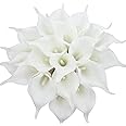 Tifuly 24 Pcs Artificial Calla Lilies, Realistic Latex Calla Lily with Soft PU Stem, Elegant Flower Decoration for Bridal Wedding, Home, Party, Office, DIY Floral Arrangements (Pure White)