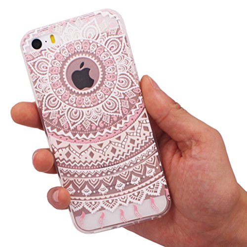 iPhone SE Case, iPhone 5 5s Silicone Case [with Tempered Glass Screen Protector], YooweiÂ® Crystal Clear Tribal Henna Mandala Floral Totem Series Protective Case for iPhone SE/5/5s