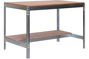 SimonRack Banco de Trabajo Taller, Capacidad Carga 400 kg, 842x910x760 mm, Mesa de Trabajo, Galva/Madera - BT0