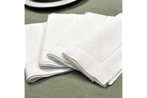 LINEN CLUBS 12PACK Cotton Slub Dinner Napkin with Hemstitched -18x18 White