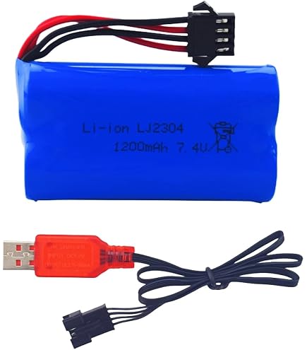 AMZZN Lot de 2 batteries Li-ion 7,4 V 3000 mAh 15C 2S SM-4P avec chargeur USB pour EC08 DE85 RC voiture, camion RC bateau RC Drone Ingénierie Véhicule de secours
