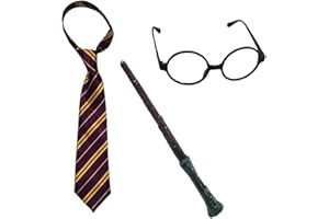 GrassVillage Wizard School Boy Fancy Dress Tie Glasses Wand Set Magician Outfit Book Week
