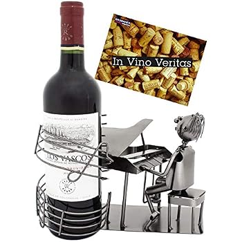 BRUBAKER Wine Bottle Holder Waiter - Metal Sculpture Tabletop Decor, With Greeting Card, Recycled Metal