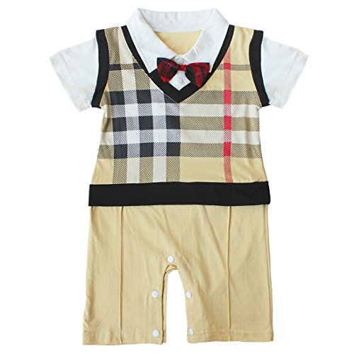 EFE Baby Boy Wedding Bowtie Tuxedo Formal Plaids Romper Outfits Suit Clothes 12-18 Months