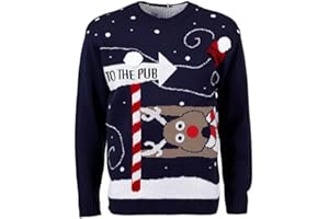 mymixtrendz Men Christmas Novelty Knitted Reindeer to The Pub Xmas Jumper Sweater Top S-2XL