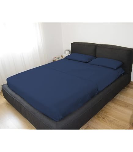 NARCISO - Completo Lenzuola Matrimoniali 4 Pezzi Bicolore, Set Lenzuola Matrimoniali In Microfibra Traspirante Ed Anallergica, Biancheria Da Letto Dal Design Moderno (Ottanio/Celeste Polvere