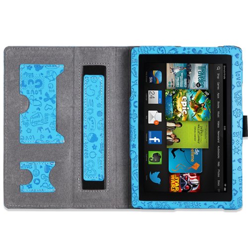 MoKo PU Leder Ständer Hülle Schutzhülle Tasche Ledertasche Schale Smart Case für Amazon All New Kindle Fire HD 7 Zoll 2013 Gen Tablet,Cutie Charme Blau (Nicht für Fire HD 7 2012/Fire HDX 7 2013) - 2