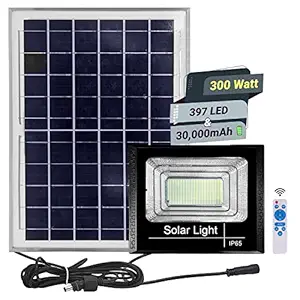 Epyz Solar Flood Lights Outdoor Remote Control Solar Power Led Lights IP65 Waterproof Solar Wall Lamp Floodlights for Gutter Shed [ Pack of 1, Cold White Light ] (Light Power 300W - 30000mAh, 397 LED)