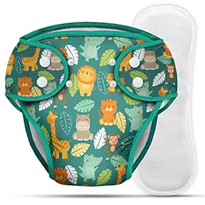 Paw Paw Reusable Baby Washable Cloth Diaper Nappies with Wet-Free Inserts for Babies/Infants/Toddlers (X-Large (10-14 Kg), Cute Jungle Print)