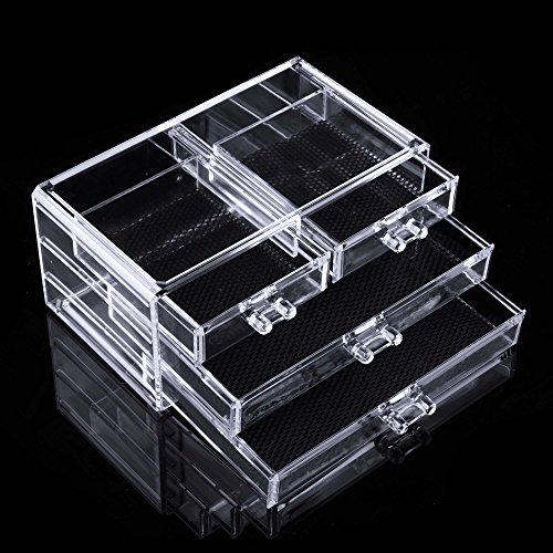 Homdox Acryl Kosmetikorganiser Transparent Kosmetik Aufbewahrung Makeup Organizer mit Schubladen (3 Schichten mit 4 Schubladen) - 5