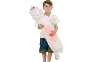 Dalmao 90cm Langer Einhorn Plüsch Kissen, Einhorn Stofftiere Kuscheltier, Niedliche Plüschtier Schlafkissen Geschenke für Kinder Geburtstage, Ostern