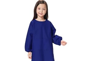 YI'ANTAI Delantal de Pintura para Niños Impermeable Bata De Pintura para Niños, Delantal para Manualidades Bata de Tinta para Niños, Bata de Pintura para Niños de 7 8 9 10 11 12 Años (Azul)