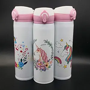 UNIVERSAL BUYER BPA-Free Unicorn Cartoon Printed Stainless Steel Insulated Sipper Water Bottle for Girls /Flask for Kids, School (500 ml, (Color May Very) Pack of 1
