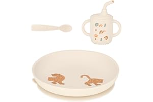 Set Svezzamento per Neonato Babymoov Little Roar - Set Pappa in Silicone da 3 Pezzi, Bicchiere Antigoccia, Piatto con Ventosa e Cucchiaino, dai 9 mesi - Set regalo ideale