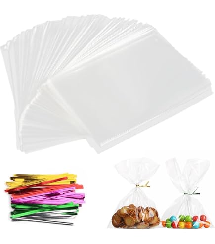 Emballage Cookies 100 Sacs à Biscuits En Cellophane Transparent 10x10cm - Autocollants Inclus, Parfaits Pour Emballage Cadeau Sacs Cellophane Transparent 10x10cm