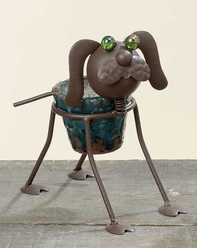 Origineller Pflanztopf Anniston mit Metallgestell als Hundefigur Übertopf