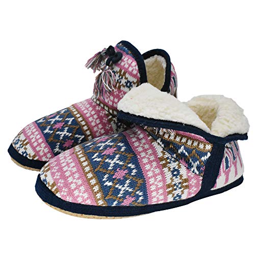 Ladies Womens Indoor Knitted Slipper Boots With Cosy Faux Fur