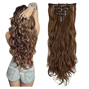 PRAVRAJYA Extensions Wigs Womens Girls Clip In Wavy/Curly Full Head Clip (Brown)