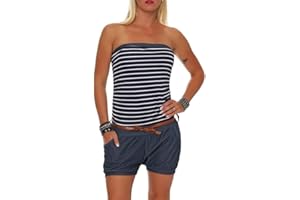 MALITO MORE THAN FASHION Malito Court Jumpsuit dans Le Marine Design Romper Body Catsuit Party Salopette 9646 Femme Taille Unique