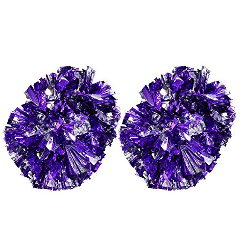 Tbest Pom Poms Cheerleading, 1 Paire Sports Dance Dance Cheer Cheerleader Aérobic Pompoms Metalic pour Dance Party École Compétition Sportive Equipe Acclamations(Silver+Purple)
