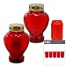 Produktbild OLShop AG 2er Pack Glas Grablampen Herz rot mit Ölkompolicht und Deckel inkl. 5er Pack Ersatzlichter Nr. 3, Grablicht, Grabkerze, Grableuchte, Grablaterne, Grabschmuck, Trauerlicht