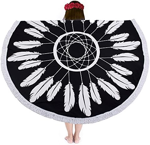 Beach Throw - SENYANG Cotton Tassel Round Beach Towel, Round Mandala Tapestry Beach mats Round Yoga Mat Scarf Shawl Tapestry Tablecloth Picnic Blanket (Round)