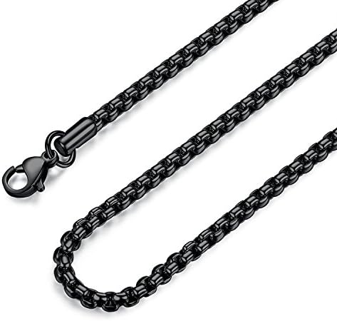 Mythgiftuk Mens 2mm to 4mm 18"-40" Black Stainless Steel Square Rolo Necklace Chain - 20 inches 2mm