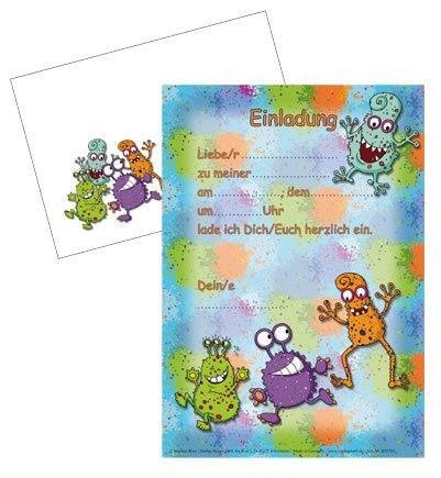 24-teiliges Einladungsset MONSTER in DIN A5 vom Döll-Verlag // B33701 // 12 Einladungen und 12 Umschläge für Kindergeburtstag // Kinder Geburtstag Einladungskarten Einladung Karten Alien Glibber Lustige Monsters - 2