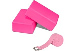 PUDSIRN - Juego de 2 bloques de espuma EVA de alta densidad antideslizantes con correa de yoga, anillo en D de metal para mejorar el equilibrio y la flexibilidad para yoga, pilates, meditación