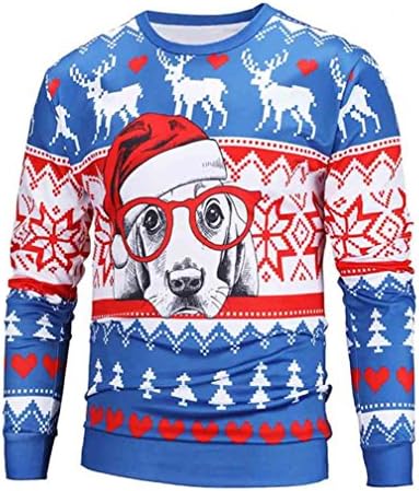 Christmas Sweatshirt Mens Blouse, DoraMe Christmas Unisex Couples Lovers Print Blouse Loose Tops Shirt (M, Blue)