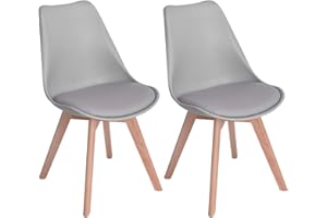 ‎EGGREE EGGREE 2er Set Esszimmerstühle mit Massivholz Buche Bein SGS Geprüfter, Retro Design Gepolsterter lStuhl Küchenstuhl Holz, Grau