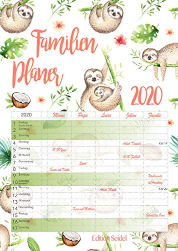 Preisvergleich Produktbild Familienplaner XL Familienkalender Familientimer Family Timer 2020 DIN A3 Wandkalender Kalender Familie 5 Spalten (Faultier)