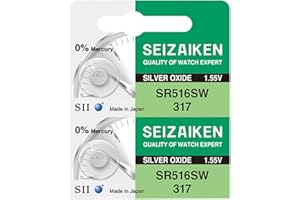 Seizaiken Seiko 317 SR516SW Lot de 2 piles oxyde d'argent pour montre 1,55 V 0 % Hg