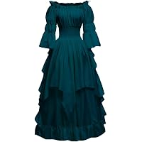 Damen Retro Renaissance Kleid – Mit Trompetenärmeln, Aus Polyester, Für Mittelalter-Party & Halloween
