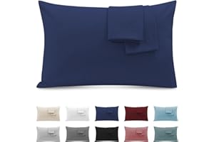 POLIGINO Federe Cuscini Letto Matrimoniale 50x80cm, Set 2 Federe Oeko-TEX in Premium Microfibra 110GSM con Invisibile Cerniera, Morbida e Traspirante, Ipoallergenica - Blu