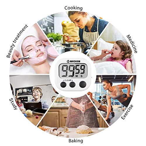 WECKEW Digitaler Küchentimer, Küchenuhr Timer mit Timer- und StoppUhr-Funktion, Kurzzeitmesser Küche Magnetischer Gegenständer, Ideal zum Kochen, Backen, Sport, Studieren usw (2 Stück Weiß) - 3