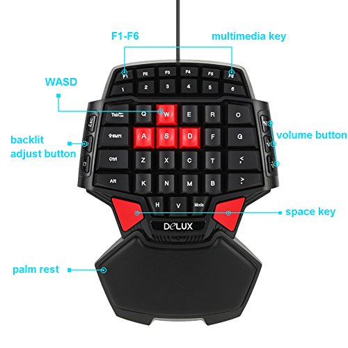 KKmoon T9 47 Schlüssel Mini Professionelle Gaming Tastatur/ Single Hand Tragbare USB Verdrahtete Esport Keyboard mit 3 Ebenen LED Hintergrundbeleuchtung Multimedia-Tasten - 4
