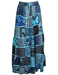 Indiatrendzs Women's Long Rayon Printed Dori Skirt With Patch Work Free Size
