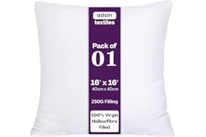 ADSIN Set of 1-40cm x 40cm Luxury Hollowfibre New White Hollowfiber Cushion Pad Inner Stuffer Pillow Polyester Insert Square Hypoallergenic (Pack of 1 | 16" x 16")