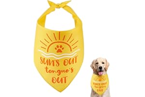 arricraft 1 Pc Pet Dog Bandana, Yellow Adjustable Triangle Pet's Bandana with Sun's Out Tongue's Out Words Funny Washable Cotton Scarf Kerchief for Big Dog Cat Pet 78x38cm