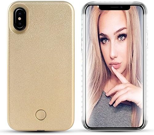 iPhone X Led Case - Avkkey iPhone X Selfie Light iPhone Case Great for a bright Selfie and Facetime Illuminated Light Up Case Cover for iPhone X (Gold)