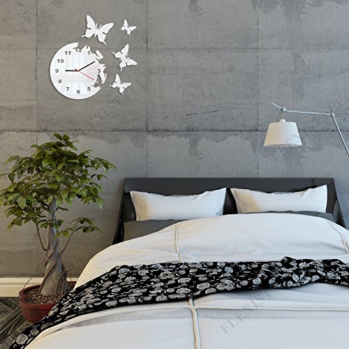 SCHMETTERLINGE moderne Wanduhr Weiß
