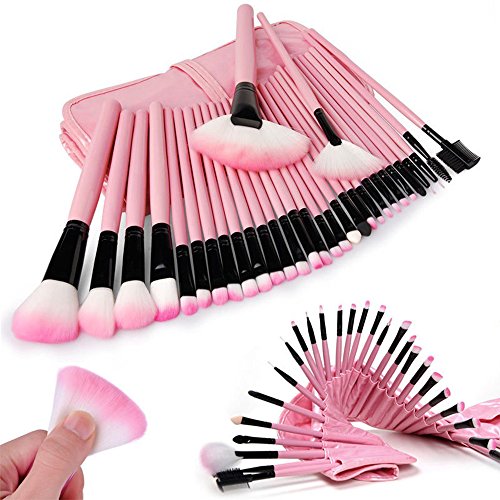 Eleacc® 32tlg Make UP Pinsel Pinselset Schminkpinsel Kosmetikpinsel Kosmetik Brush Kunstleder Etui Pink - 4