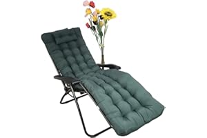 REINO MANSIDI Cojín Tumbona 180x55x6cm Reclinable con Almohada Reposacabeza, Colores Lisos. Colchoneta Tumbona Exterior con Relleno de Fibra Hueca. (Verde Oscuro)