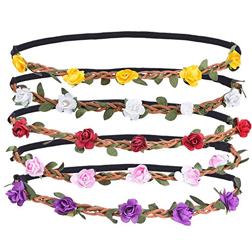 eBoot Blumen Stirnbänder Kranz Hochzeit Blumenkrone Haarband mit Elastischem Band für Frauen Mädchen, 5 Stücke - 2