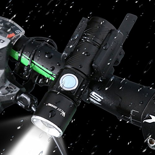 West Radfahren Bike USB wiederaufladbar Licht Super Bright LED Set, Mountain Bike, 3 Leuchtmodi, verstellbare Distanz Beleuchtung, Wasser beständig, Schwarz, Gold, einfach zu montieren, Scheinwerfer mit Lampenhalter - 2