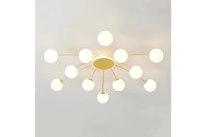 KRIPINC Lampadario Sputnik, Lampada da Soffitto Sputnik, Lampadario a Sospensione Oro 12 Luci, Lampada a Sospensione con Paralume Sfera in Vetro Bianco, Lampadario Moderno per Soggiorno Cameretta