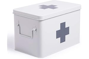 Theo&Cleo Boîte à pharmacie, en métal, trousse de secours, armoire à pharmacie, style rétro, dimensions : XXL, 32 x 19 x 20 cm, blanche