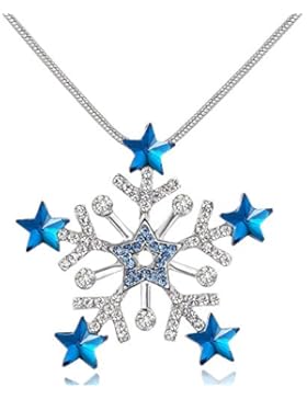 City Ouna Blau Halskette für Frauen Mädchen lange Schneeflocke Sweater Kette Mode Winter Schmuck mit Zirkonia...