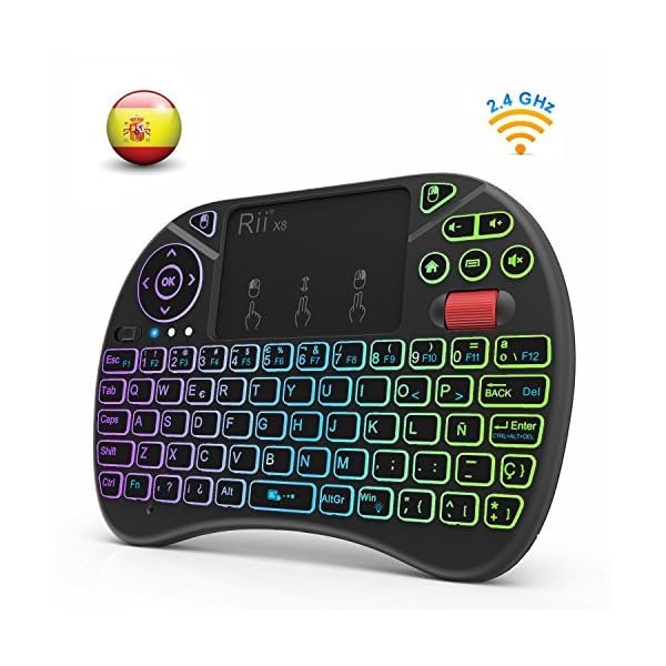 (Nueva versión) 2018 Rii X8 Mini Teclado inalámbrico, Teclado retroiluminado con Pantalla táctil 2.4GHz y Rueda de…